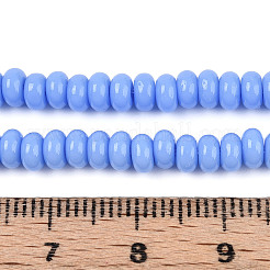 オペークスプレープリントガラスビーズ  ロンデル  コーンフラワーブルー  4x2.5mm  穴：0.7mm  約135個/連  14.96''（38センチメートル）&nbsp;GLAA-ZX008-4mm-18W