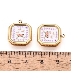 プリントスタイルの304ステンレススチールスクエア、花のペンダント付き  イオンプレーティング（ip）  プラム  18x15.5x4mm  穴：1.5~1.6mm&nbsp;STAS-T071-24A-G