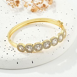 Brass Micro Pave Clear Cubic Zirconia Hinged Bangles for Women&nbsp;BJEW-K274-01G