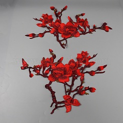 Flower & Branch Pattern Polyester Fabrics Computerized Embroidery Cloth Sew on Appliques&nbsp;PATC-WH0009-05B
