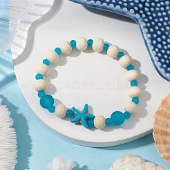 Synthetic Turquoise & Wood & Glass Beaded Stretch Bracelets for Boys Girls&nbsp;BJEW-JB11125-02