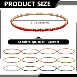 女性用合金ラインストーンカップチェーンブレスレット12個、12色  ミックスカラー  内径：3-1/8インチ（8cm）  1pc /カラー&nbsp;BJEW-HY0001-09