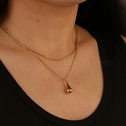 304 Stainless Steel Teardrop Pendant Double Layer Necklaces for Women&nbsp;WG23FFF-01