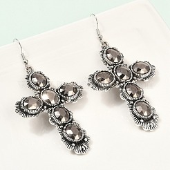 女性用合金ガラスダングルイヤリング  クロス  淡い茶色  82.5x44mm&nbsp;EJEW-U053-03AS-01