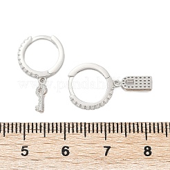 Lock & Key 925 Sterling Silver Micro Pave Clear Cubic Zirconia Hoop Earrings for Women&nbsp;EJEW-G427-01P-03