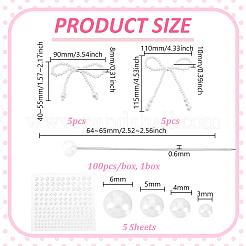 10個 2スタイル ABSプラスチック模造パールビーズ ケーキデコレーション  蝶結び  鉄製ヘッドピン1箱と粘着ステッカー5枚付き  ホワイト  40~115x90~110x8~10mm&nbsp;AJEW-GA0008-77