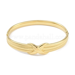 304ステンレススチール×ヒンジ付きバングル（女性用）  18KGP本金メッキ  内径：2x2-3/8インチ（5x6.05cm）  12.5mm&nbsp;BJEW-C071-12G
