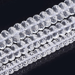 合成クオーツクリスタルビーズ連売り  多面カット  ロンデル  9~10x4.5~6mm  穴：1.2mm  約47個/連  15.5インチ&nbsp;X-G-S285-13