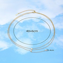 304ステンレススチール製ダブルレイヤーYドロップネックレス  フラットラウンドキュービックジルコニアペンダントネックレス  イオンプレーティング（ip）  14KGP本金メッキ  透明  16.93インチ（43cm）&nbsp;STAS-OY009-43G