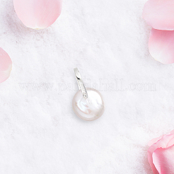 1Pc Natural Pearl Flat Round Pendants&nbsp;STER-BBC0009-63