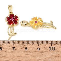 真鍮製マイクロパヴェキュービックジルコニアペンダント  花のチャーム  ゴールドカラー  ミックスカラー  25x11.5x3mm  穴：6x3mm&nbsp;KK-Z141-06G