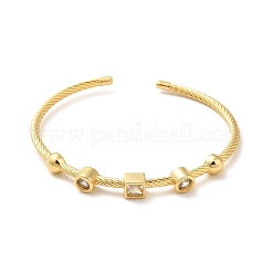 Clear Cubic Zirconia Geometry Open Cuff Bangle&nbsp;BJEW-M231-05G