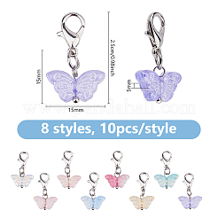 80Pcs 8 Styles Butterfly Transparent Spray Painted Glass Charms&nbsp;HJEW-DC00039