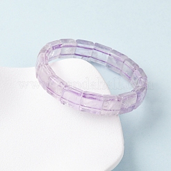 女性用スクエア天然アメジストビーズストレッチブレスレット  ビーズ：12x12mm  内径：2-1/4インチ（5.8cm）&nbsp;BJEW-Z149-02B