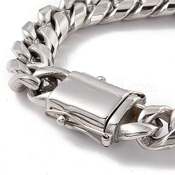 304 Stainless Steel Curb Chains Bracelet with Rhinestone Skull Clasp for Women&nbsp;BJEW-E107-09P