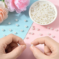 真珠色の不透明なアクリルビーズ  ローズ  ホワイト  6mm  穴：2.3mm  30 G /セッティング&nbsp;OACR-YW0003-70A