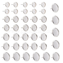 変色しない 40個 4サイズ 304ステンレススチールスタッドピアス金具  フラットラウンド  ステンレス鋼色  トレイ：6mm / 8mm / 10mm / 12mm  8~14x2mm  ピン：0.8mm&nbsp;STAS-LS0001-02P