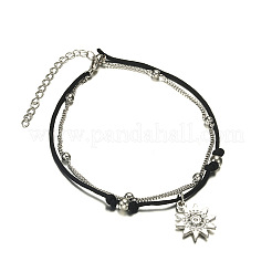 Sun Alloy Charm Waxed Cord Double Layer Anklets for Women&nbsp;FS-WG12E23-01