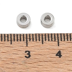 304ステンレススチールスペーサービーズ  溝付き柱  変色なし  ステンレス鋼色  4.5x2.5mm  穴：2mm&nbsp;SA-CBA97DF-05P-03