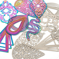 48Pcs 12 Styles 304 Stainless Steel Pendants&nbsp;STAS-TA0001-97