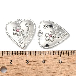 304ステンレススチールラインストーンペンダント  花のチャーム付きハート  ステンレス鋼色  20.5x19x3mm  穴：1.8mm&nbsp;STAS-L308-09P