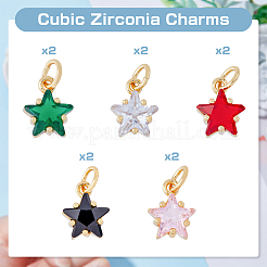 10Pcs 5 Colors Rack Plating Brass Micro Pave Cubic Zirconia Charms&nbsp;ZIRC-HY0001-05