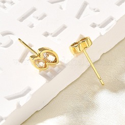 Horse Eye Brass Micro Pave Clear Cubic Zirconia Stud Earrings&nbsp;EJEW-R018-09G