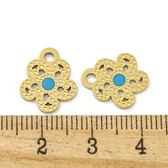 316サージカルステンレススチールエナメルチャーム  花のチャーム  ゴールドカラー  ディープスカイブルー  14x12x1mm  穴：2mm&nbsp;STAS-M073-25G