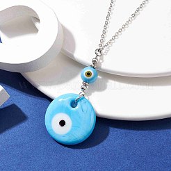 Light Sky Blue Glass Evil Eye Pendant Necklace with Alloy Cable Chains&nbsp;NJEW-JN04650-01