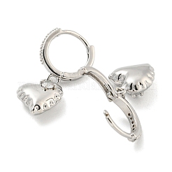 Heart Brass Micro Pave Clear Cubic Zirconia Huggie Hoop Dangle Earrings for Women&nbsp;LS-AJEW-U003-03P