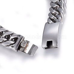 変色しにくい304ステンレススチールカーブチェーンブレスレット  箱の留め金付き  多面カット  ステンレス鋼色  9-1/2インチ（24cm）&nbsp;BJEW-E346-10P