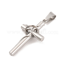 変色しない304ステンレススチールペンダント  クロスチャーム  宗教  ステンレス鋼色  38.5x20.5x4~10.7mm  穴：4.7x9mm&nbsp;STAS-Z080-09P