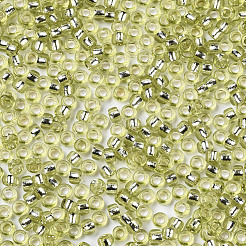 ガラスシードビーズ  機械刺繍に適合  銀並ぶ  ラウンド  黄緑  2.5x1.5mm  穴：1mm  約2222個/50g&nbsp;X-SEED-S042-04A-02
