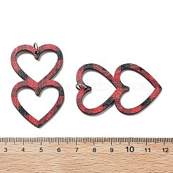 印刷された木製のペンダント  鉄のリング付き  バレンタインデーコレクション  ハート  49.5x30x2.5mm  穴：5mm&nbsp;FIND-R050-02H