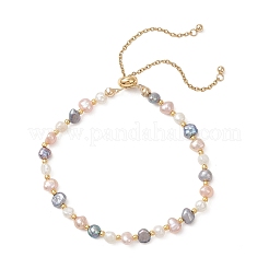 Natural Cultured Freshwater Pearl & Seed Beads Slider Bracelets for Women&nbsp;BJEW-JB13178