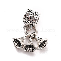 チベット風合金ヨーロピアンビーズ  大穴チャーム  アサガオ/花  アンティークシルバー  20mm  穴：5mm  花：10x6.5x6.5mm&nbsp;PALLOY-P267-09AS