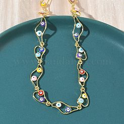 Brass Enamel Evil Eye Link Chain Necklaces&nbsp;NJEW-G183-01G-03