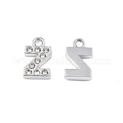 304ステンレススチールチャーム  クリスタルラインストーン付き  文字L  文字.z  10~10.5x2~8x2mm  穴：1.2mm&nbsp;STAS-N095-137Z