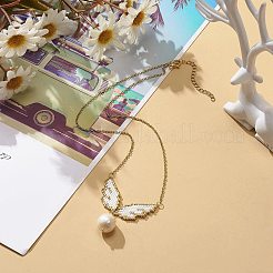 天然パール ペンダント ネックレス付きガラス シード ウィング  女性のためのゴールデンブラスジュエリー  ゴールド  16.38インチ（41.6cm）&nbsp;NJEW-MZ00008