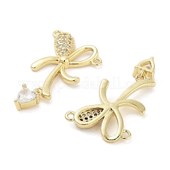 Rack Plating Brass Pave Clear Cubic Zirconia Bowknot Connector Charms&nbsp;KK-Z064-35G-01