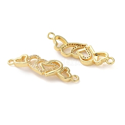 Rack Plating Brass Cubic Zirconia Double Heart Connector Charms&nbsp;KK-C084-32C-G