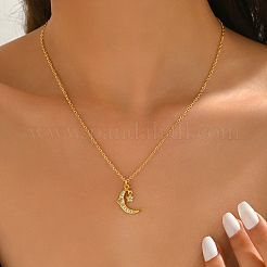 Brass Pave Clear Cubic Zirconia Moon and Star Pendant Necklaces for Women&nbsp;HB1903