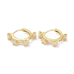 真鍮象眼細工キュービックジルコニアフープピアス  18KGP本金メッキ  カドミウムフリー＆鉛フリー  花  透明  16x18.5x4mm  ピン：0.8mm&nbsp;ZIRC-P090-17G-A