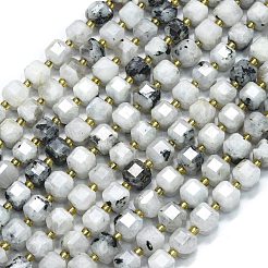 天然レインボー ムーンストーン ビーズ 連売り  多面カット  キューブ  8~9.3x8~9.3x8~9.3mm  穴：0.6mm  約38個/連  15.35''（39センチメートル）&nbsp;G-K389-A75-01