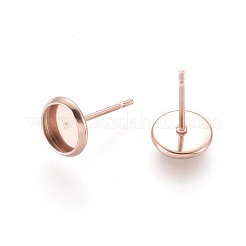 304ステンレススチールスタッドピアスセッティング  フラットラウンド  ローズゴールド  トレイ：6mm  8mm  ピン：0.8mm&nbsp;LS-X-STAS-K131-A-01RG