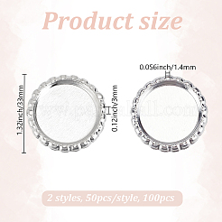 100個2スタイルの鉄製ペンダントカボションセッティング  フラットラウンド  プラチナ  33x3mm  穴：1.4mm  50個/スタイル&nbsp;FIND-DR0001-44