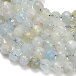 天然石アクアマリンビーズ連売り  ファセット（128ファセット）  ラウンド  6mm  穴：1mm  約67個/連  15.43インチ（39.2cm）&nbsp;G-L642-F05-6mm