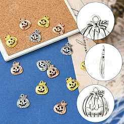15 個 3 色チベットスタイルハロウィンカボチャジャックオーランタン合金ペンダント  ミックスカラー  18x16x3mm  穴：1.8mm  5個/カラー&nbsp;TIBEP-FS0001-41