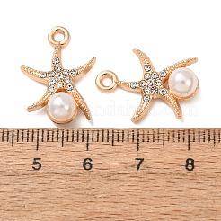 合金とABS樹脂製の模造真珠とラインストーンのペンダント  ヒトデチャーム  ゴールドカラー  21x15x6mm  穴：1.8mm&nbsp;FIND-K030-18E-G