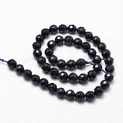 合成ブルーゴールドストーン青金砂石ビーズ連売り  多面カット  ラウンド  8mm  穴：1mm  約47個/連  14.9インチ〜15.1インチ&nbsp;X-G-D840-14-8mm